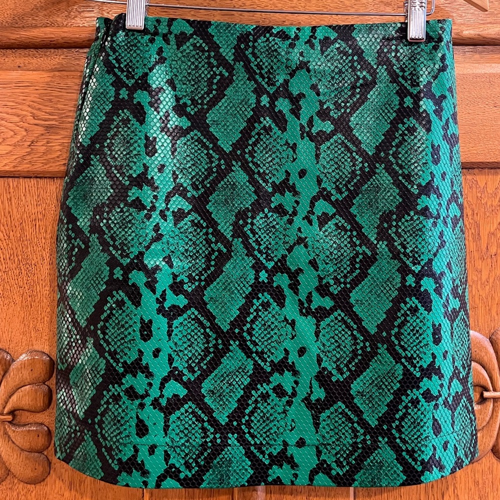 Tara Jarmon “Jude” Mini Skirt – EU 34 — Green Snakeskin